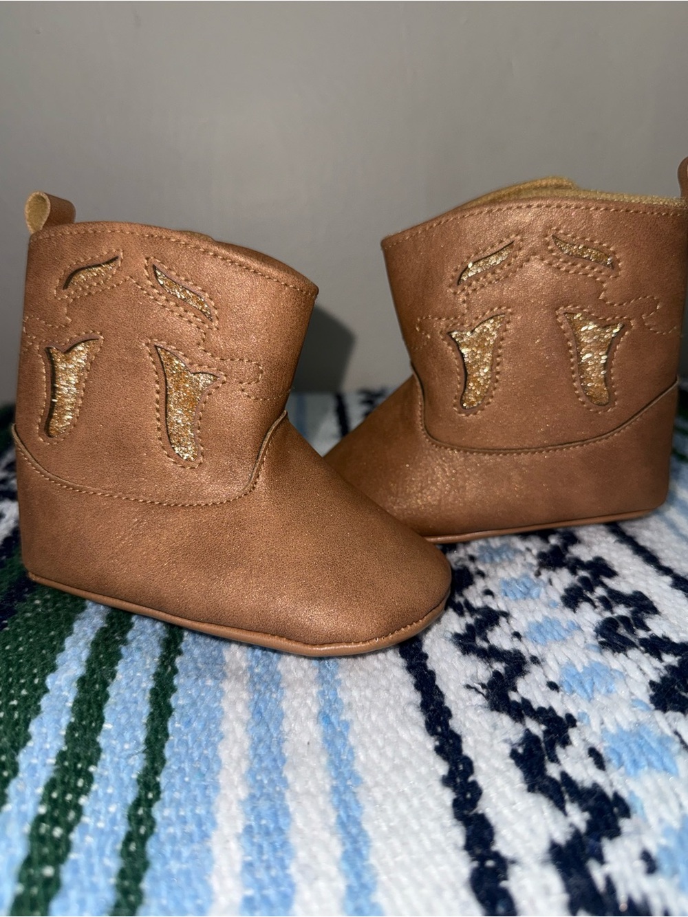 Vince Camuto Toddler Brown Cowboy Booties with Gold Glitter